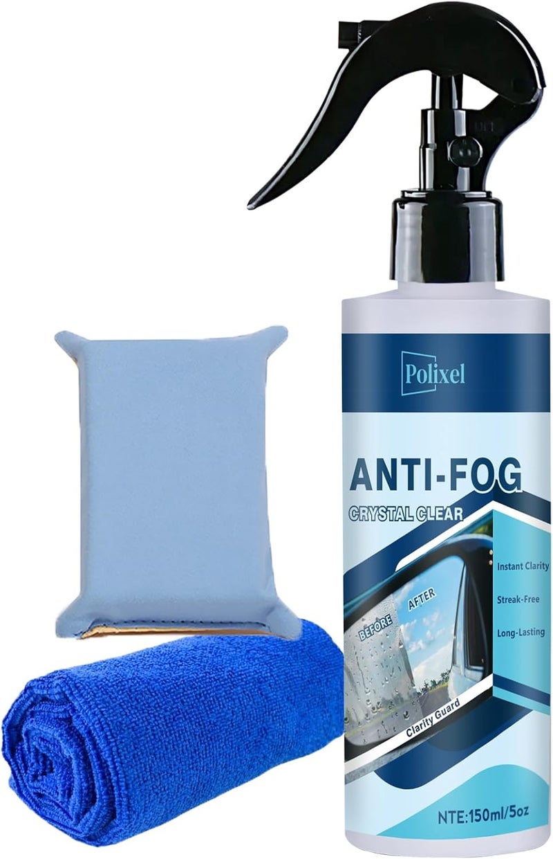 POLIXEL Glass Anti Fog Spray for Car Windshield - Windows Defogger Instantly Prevents Fog on Glasses, Car Windows, Mirrors & Goggles - Streak-Free, Safe for All Surfaces - 5OZ/150ML - Image 1